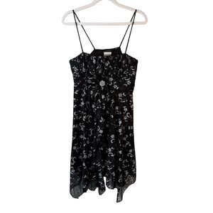 Mariposa Black and Silver Floral Dress Size L Party Cocktail Evening Sheer